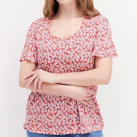 Lucky Brand Women's Round Neck Short Sleeve Ditsy Floral Top Size Medium - Picture 2 of 8